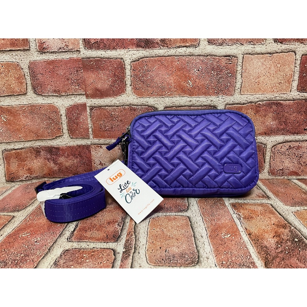Lug Coupe Crossbody Belt Bag Violet Purple Basketweave Quilted Floral Lining NEW
